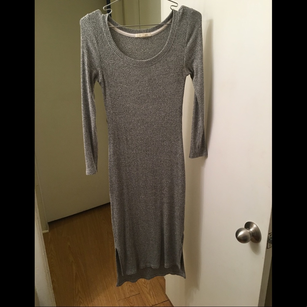XS heather grey ribbed 3/4 sleeve maxi dress